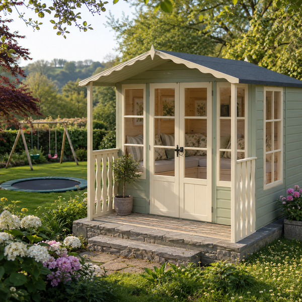 Shire Kensington 7x7 & Verandah 12mm interlock  Clad wooden Summerhouse