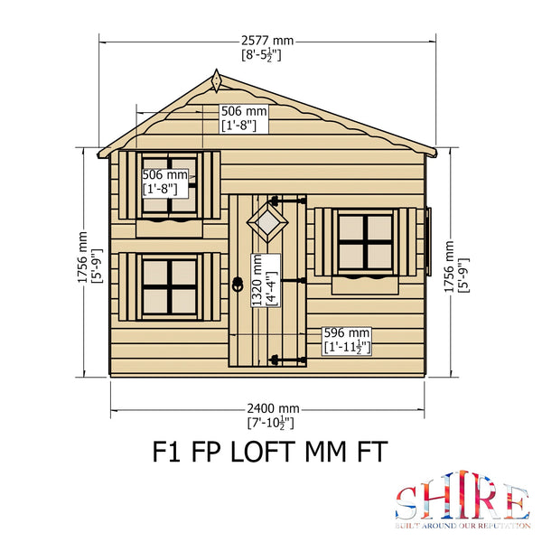 Shire Loft 8x6 2 storey Childrens Playhouse with 12mm Shiplap cladding - Best Shed