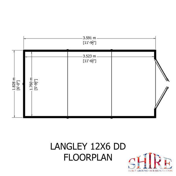 Shire 12x6 Langley double door security window apex shed 12mm shiplap interlock cladding