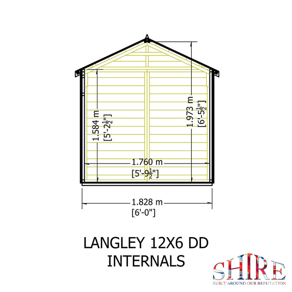 Shire 12x6 Langley double door security window apex shed 12mm shiplap interlock cladding