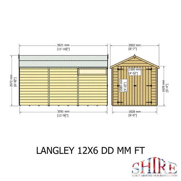 Shire 12x6 Langley double door security window apex shed 12mm shiplap interlock cladding