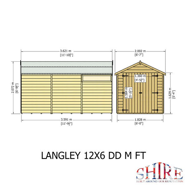 Shire 12x6 Langley double door security window apex shed 12mm shiplap interlock cladding
