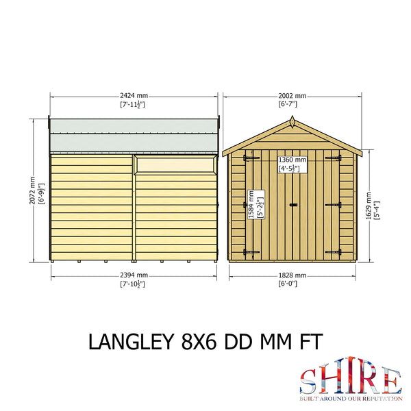 Shire 8x6 Langley double door security window apex shed 12mm shiplap interlock cladding