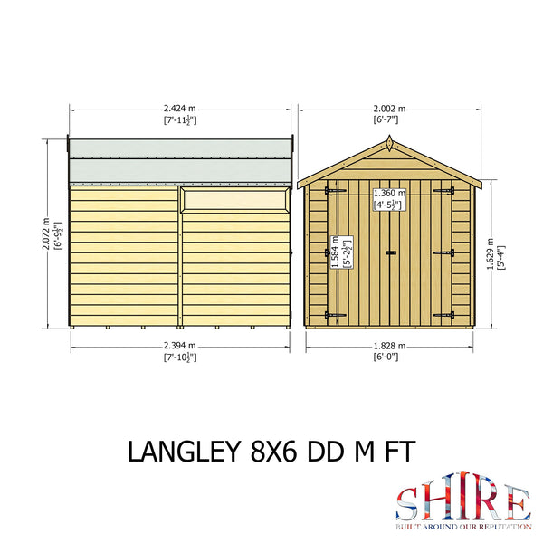 Shire 8x6 Langley double door security window apex shed 12mm shiplap interlock cladding