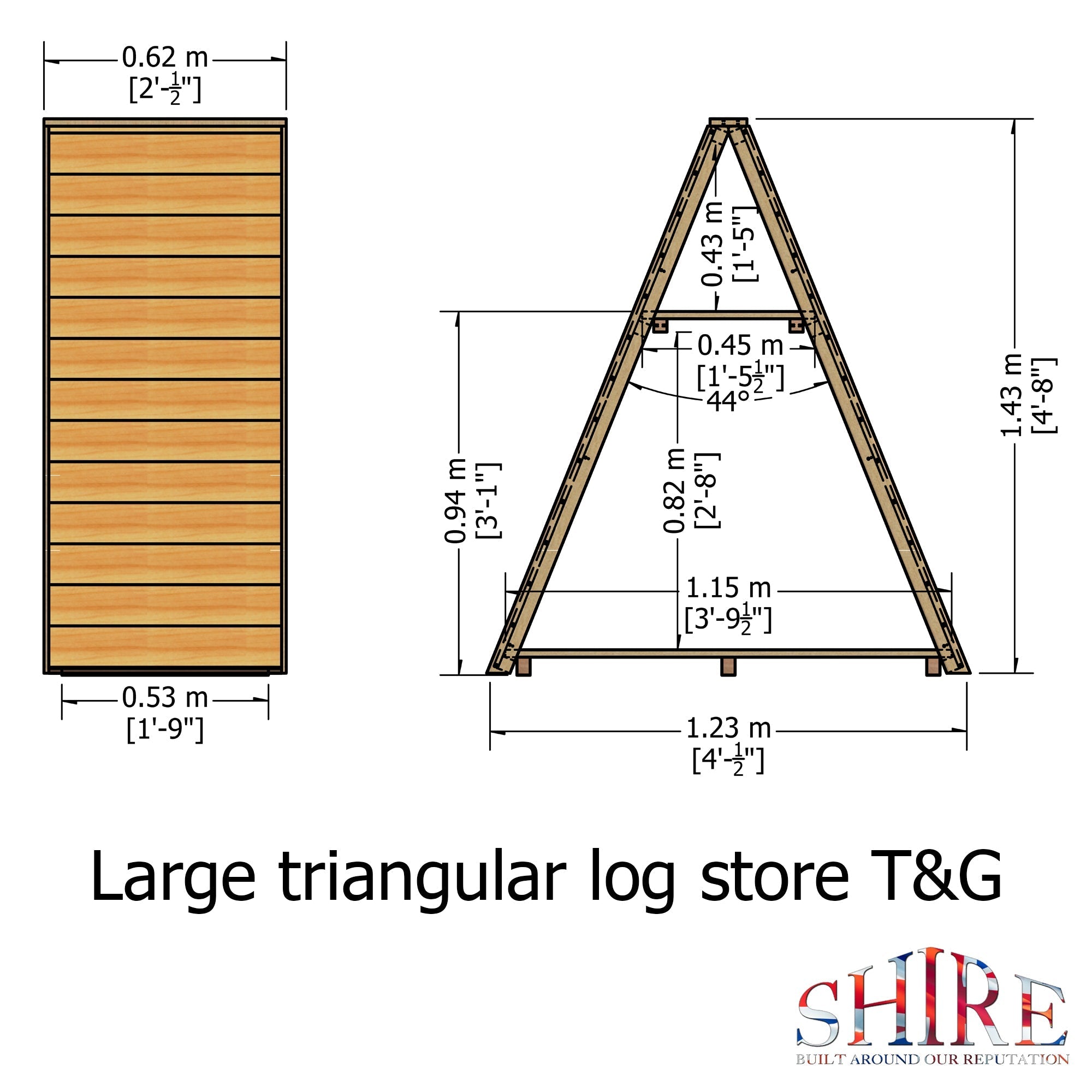 Shire Large Triangular Log Store interlock Pressure Treated 1200Wx620D - Best Shed