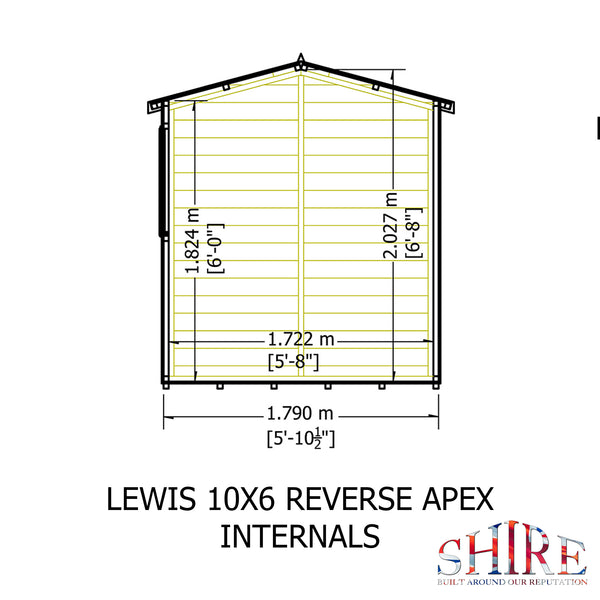 Lewis 10x6 Reverse Apex Style D Garden Shed 12mm Shiplap T&G