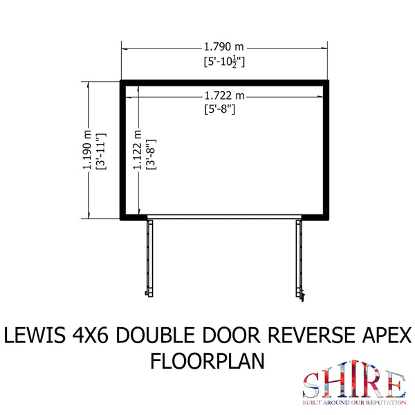 Lewis 4x6 Reverse Apex Garden Shed Double Doors 12mm Shiplap T&G
