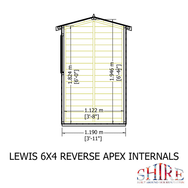 Lewis 6x4 Reverse Apex Style D Garden Shed Single Door 12mm T&G
