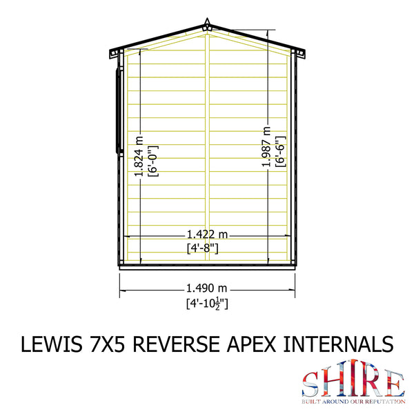 Lewis 7x5 Reverse Apex Style C Garden Shed 12mm Shiplap T&G