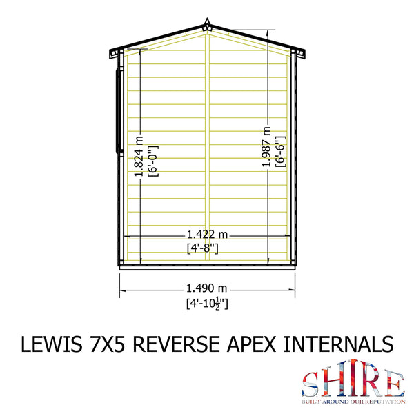 Lewis 7x5 Reverse Apex Style C Garden Shed 12mm Shiplap T&G