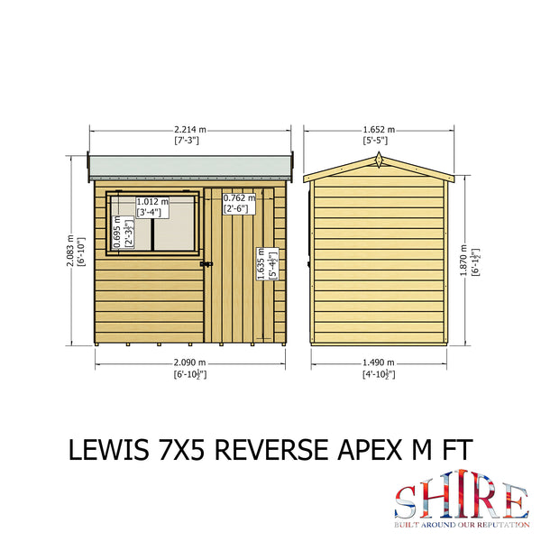 Lewis 7x5 Reverse Apex Style C Garden Shed 12mm Shiplap T&G