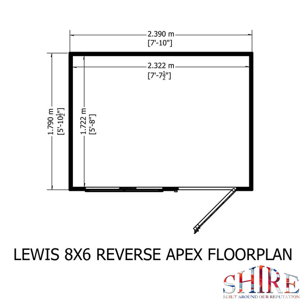 Lewis 8x6 SD Reverse Apex Style C Garden Shed 12mm Shiplap T&G