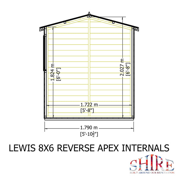 Lewis 8x6 SD Reverse Apex Style C Garden Shed 12mm Shiplap T&G