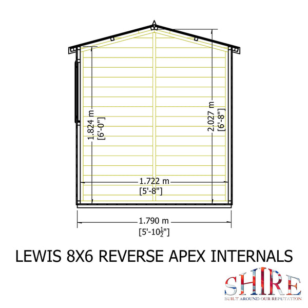 Lewis 8x6 SD Reverse Apex Style D Garden Shed 12mm Shiplap T&G