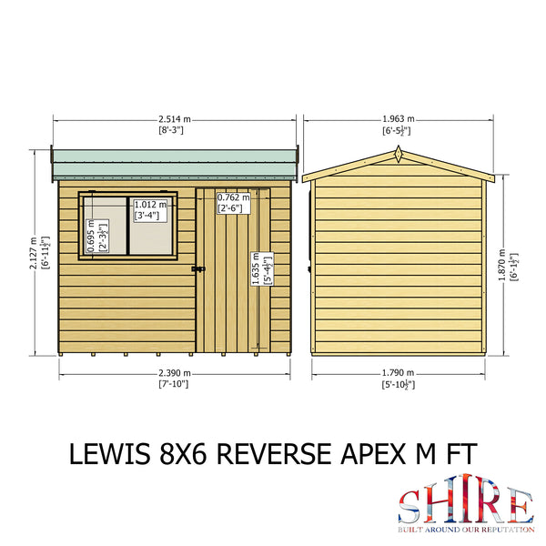 Lewis 8x6 SD Reverse Apex Style C Garden Shed 12mm Shiplap T&G