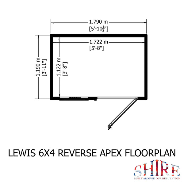 Lewis 6x4 Reverse Apex Style C Garden Shed Single Door 12mm T&G