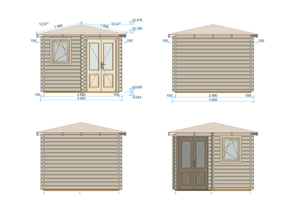Shire Lukne 9x9 Corner log Cabin 44mm Cladding