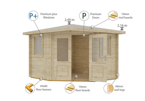 Shire Lukne 9x9 Corner log Cabin 44mm Cladding