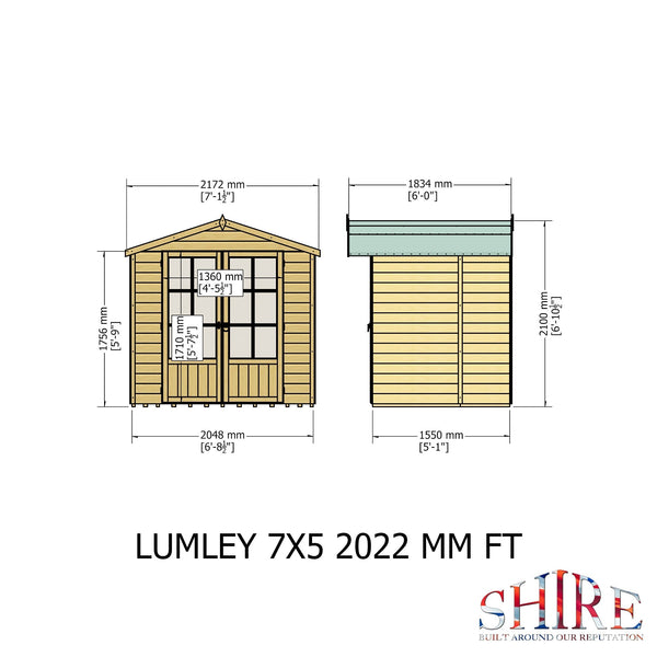 Shire Lumley 7x5 12mm interlock Clad wooden Summerhouse - Best Shed