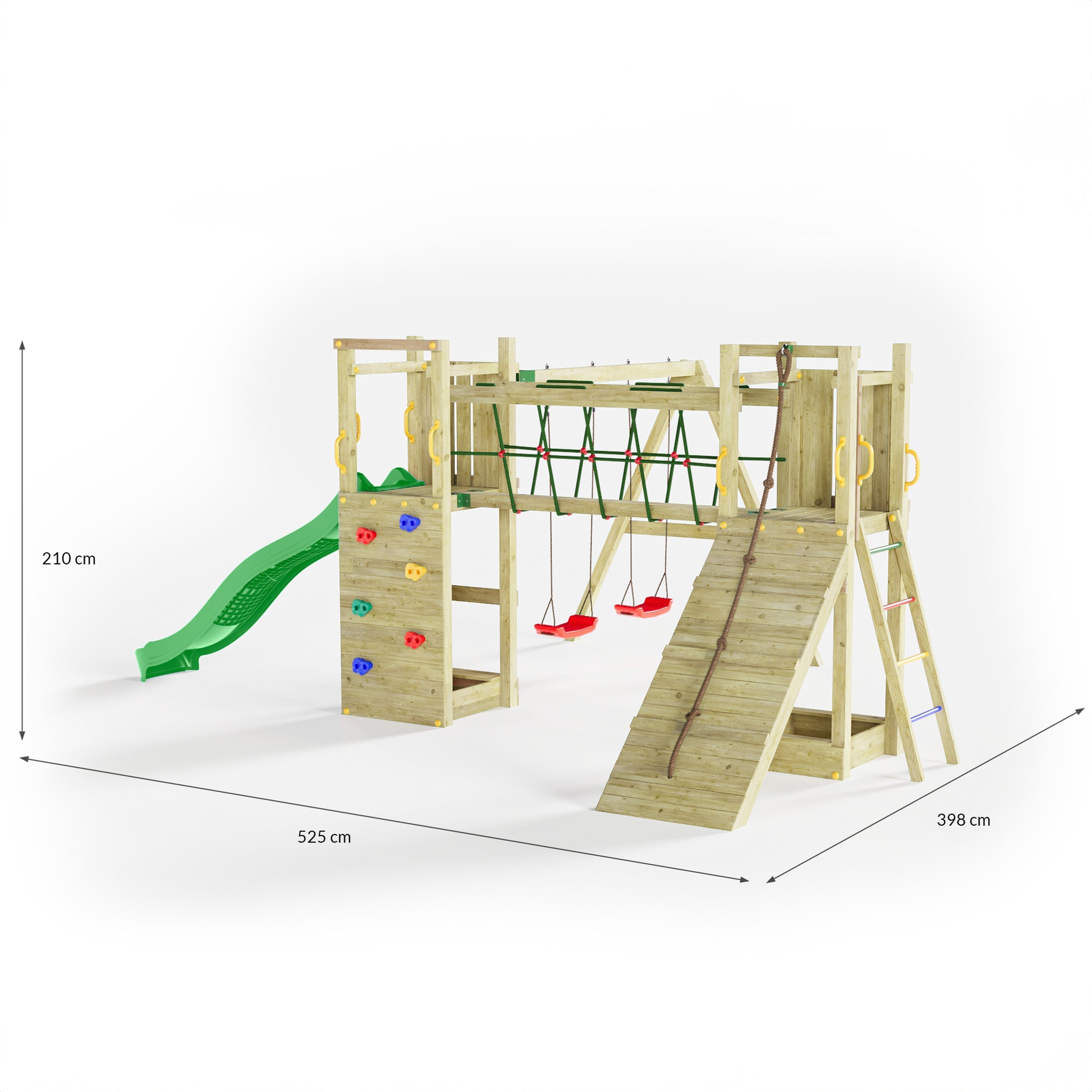Climbing frame Maxi Fun featuring double Tower, Bridge,  swings climbing walls and slide - Best Shed