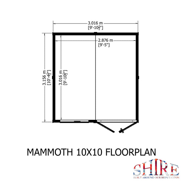Mammoth 10x10 Double Door 12mm Shiplap Garden Shed