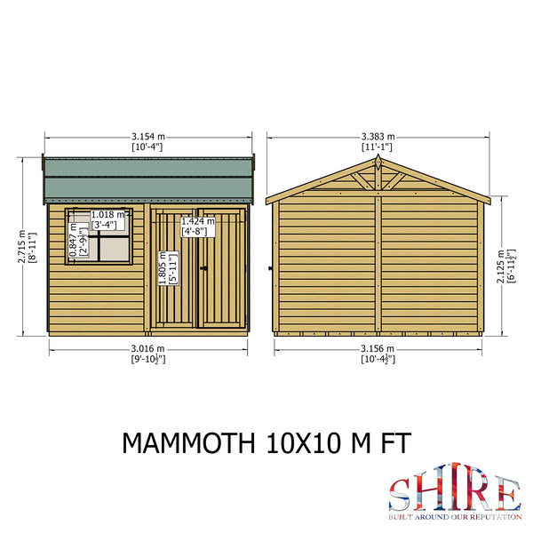 Mammoth 10x10 Double Door 12mm Shiplap Garden Shed