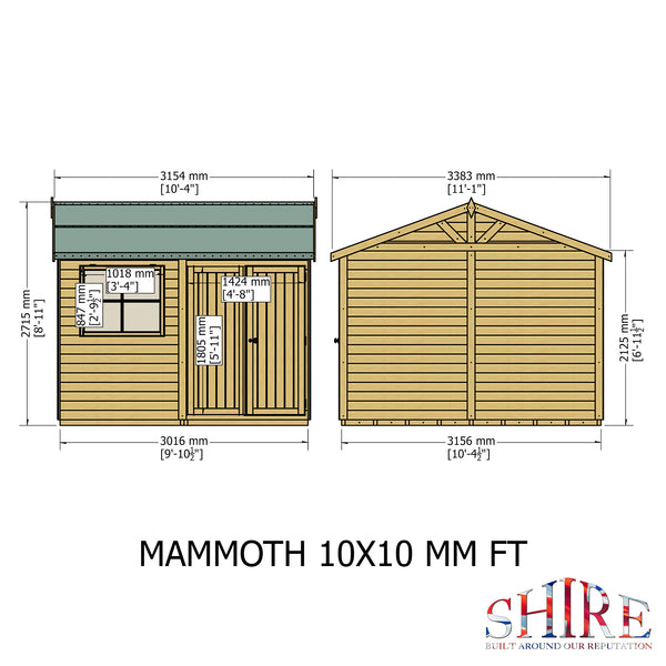 Mammoth 10x10 Double Door 12mm Shiplap Garden Shed