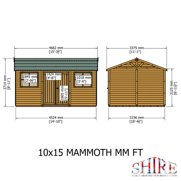 Mammoth 10x15 Double Door 12mm Shiplap Garden Shed