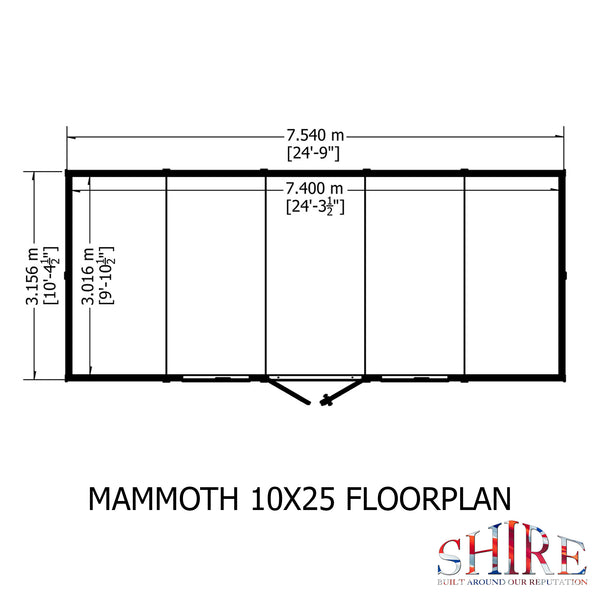 Mammoth 10x25 Double Door 12mm Shiplap Garden Shed