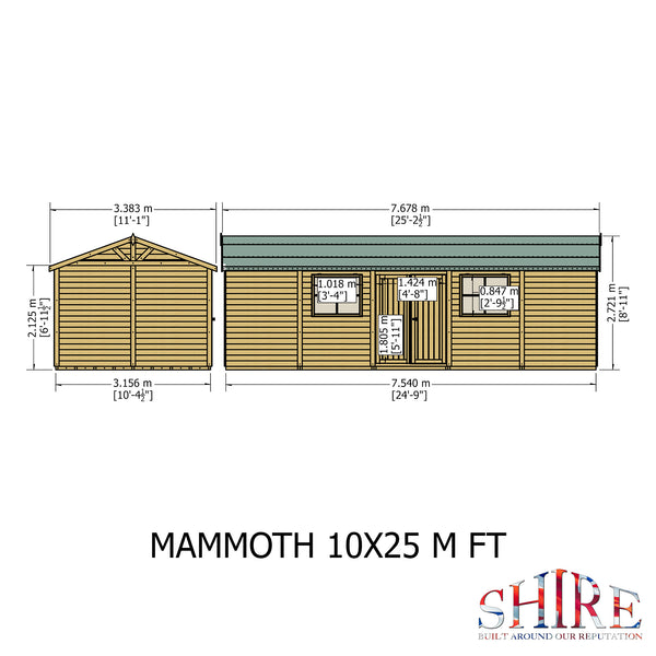 Mammoth 10x25 Double Door 12mm Shiplap Garden Shed
