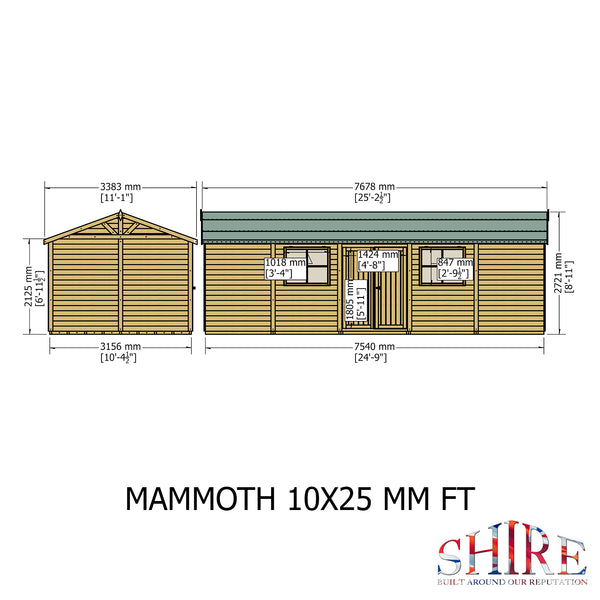 Mammoth 10x25 Double Door 12mm Shiplap Garden Shed