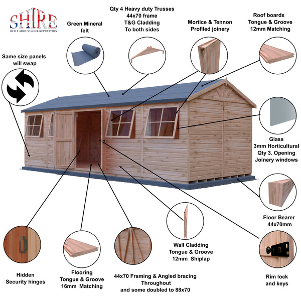 Mammoth 10x25 Double Door 12mm Shiplap Garden Shed