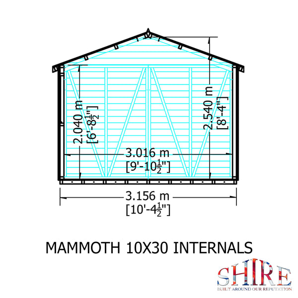 Mammoth 10x30 Double Door 12mm Shiplap Garden Shed