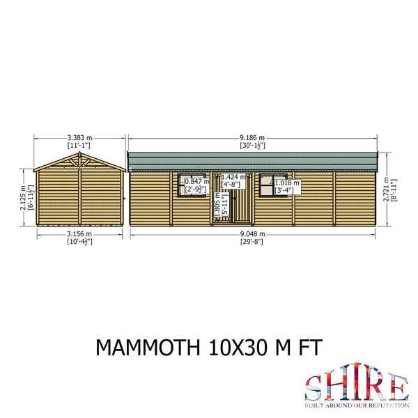 Mammoth 10x30 Double Door 12mm Shiplap Garden Shed