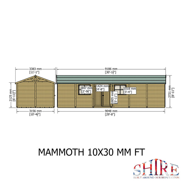 Mammoth 10x30 Double Door 12mm Shiplap Garden Shed