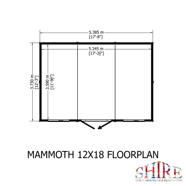 Mammoth 12x18 Double Door 12mm Shiplap Garden Shed