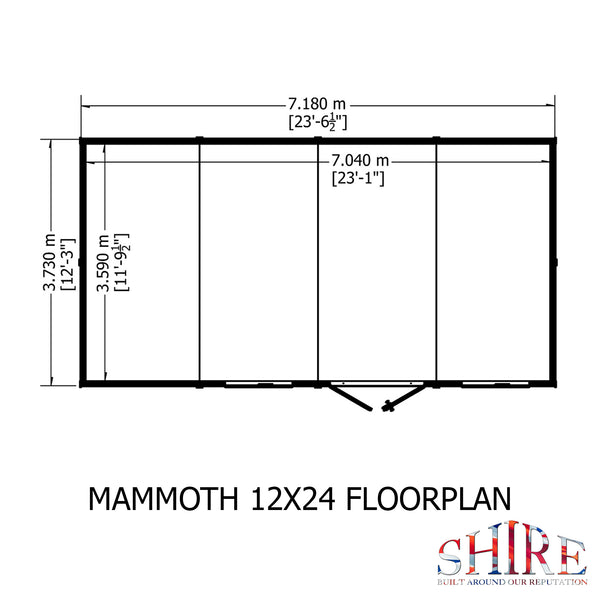 Mammoth 12x24 Double Door 12mm Shiplap Garden Shed