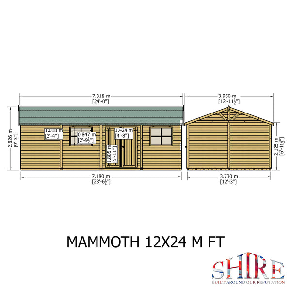 Mammoth 12x24 Double Door 12mm Shiplap Garden Shed