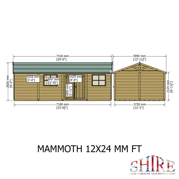 Mammoth 12x24 Double Door 12mm Shiplap Garden Shed