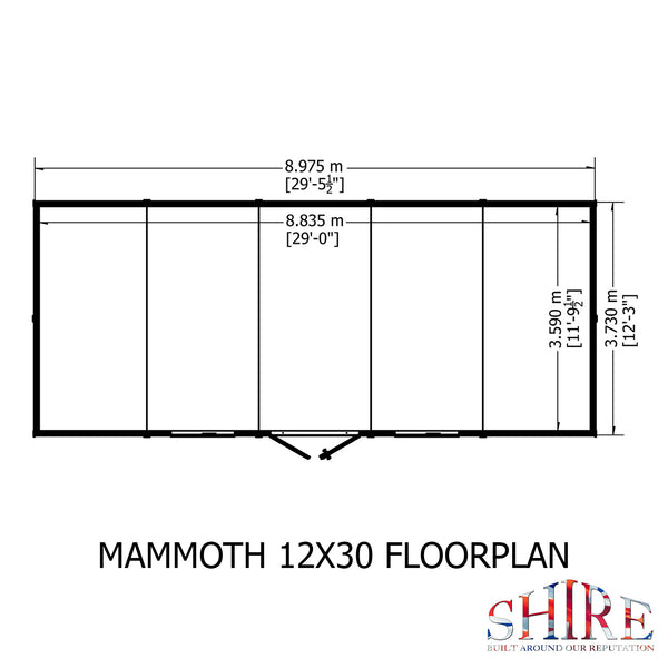 Mammoth 12x30 Double Door 12mm Shiplap Garden Shed