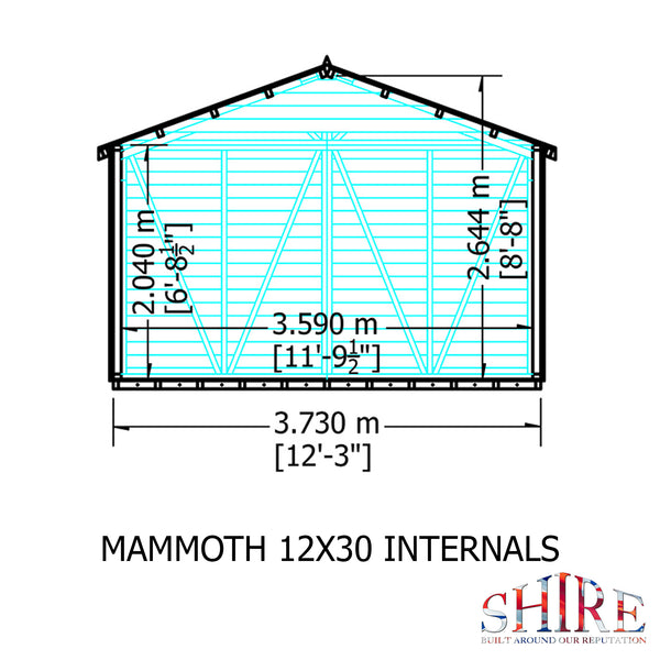 Mammoth 12x30 Double Door 12mm Shiplap Garden Shed