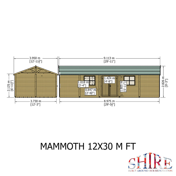 Mammoth 12x30 Double Door 12mm Shiplap Garden Shed