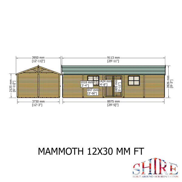 Mammoth 12x30 Double Door 12mm Shiplap Garden Shed