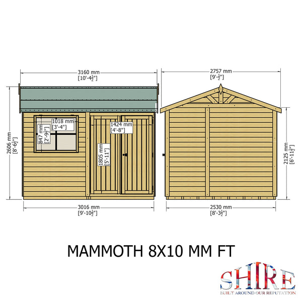 Mammoth 10x8 Double Door 12mm Shiplap Garden Shed