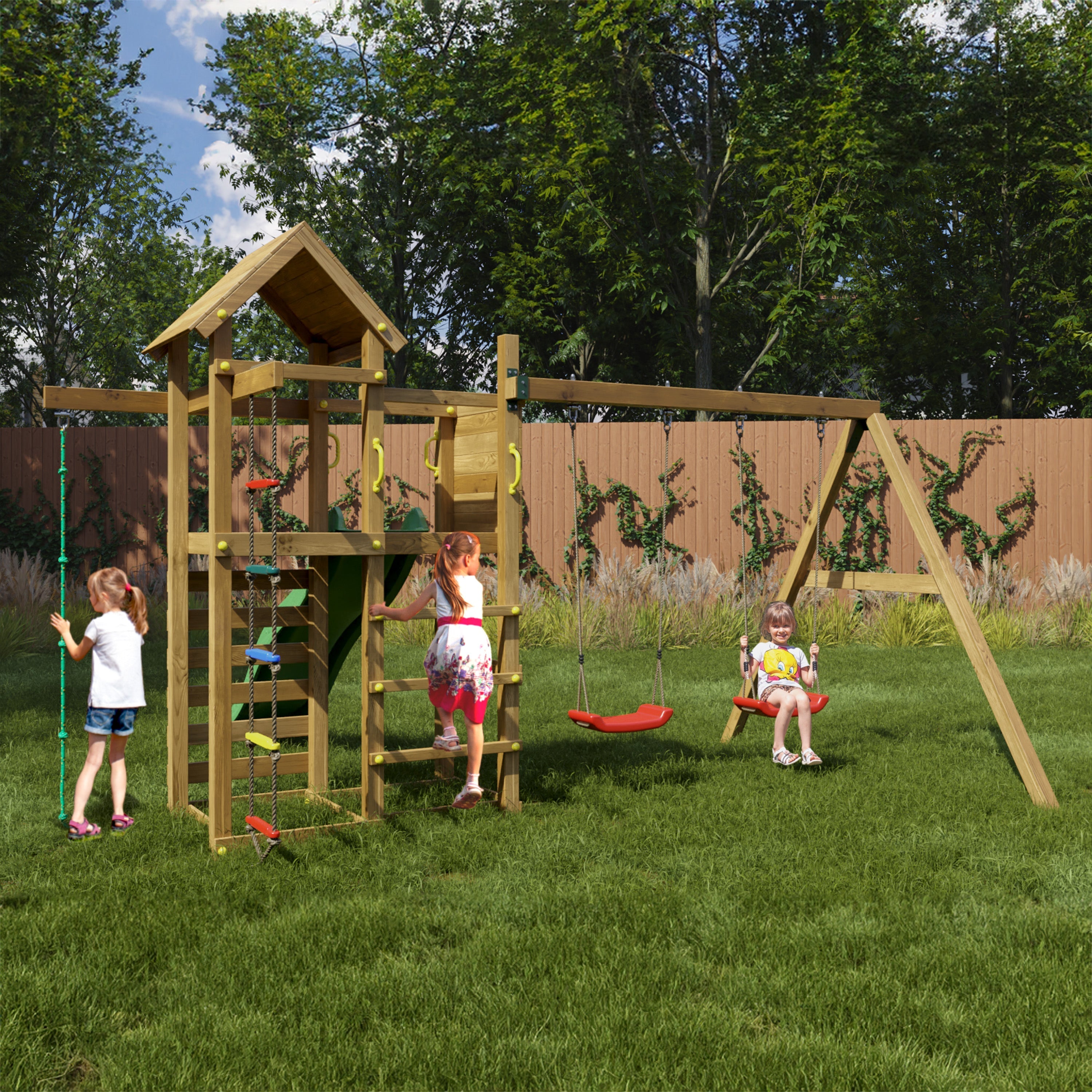 Mixter Climbing Frame With Tower Swings Slide and Climbing Rope - Best Shed