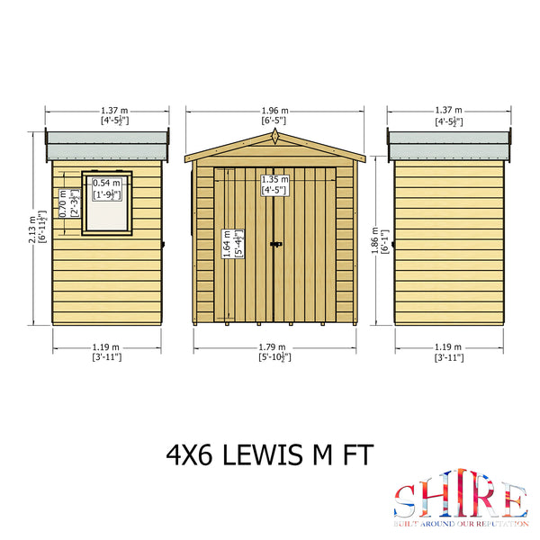 Lewis 4x6 Garden Shed Double Doors 12mm Shiplap T&G