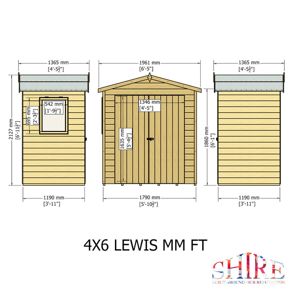 Lewis 4x6 Garden Shed Double Doors 12mm Shiplap T&G