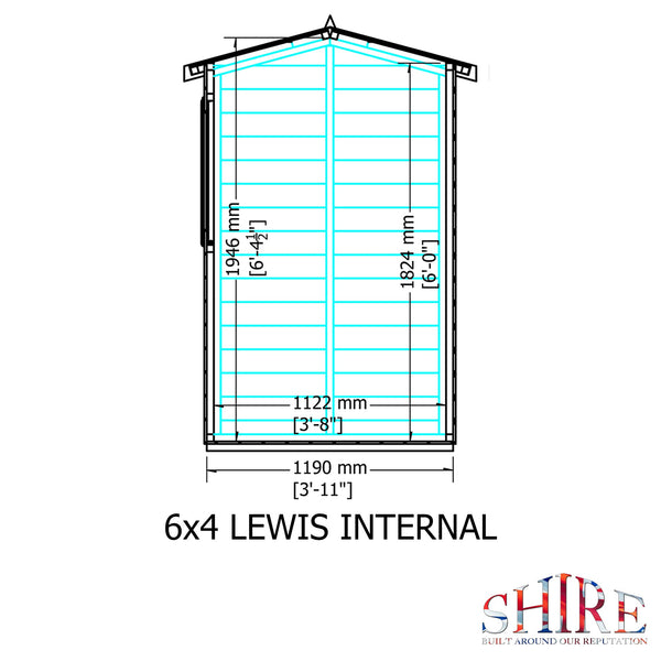 Lewis 6x4 Reverse Apex Style C Garden Shed Single Door 12mm T&G
