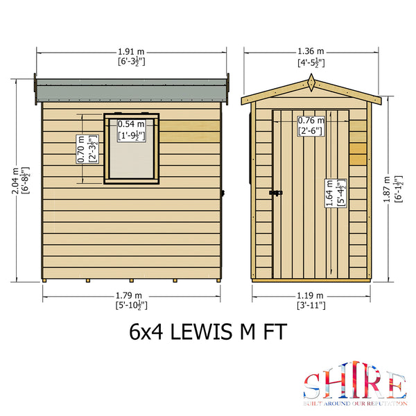 Lewis 6x4 Garden Shed Single Door 12mm T&G