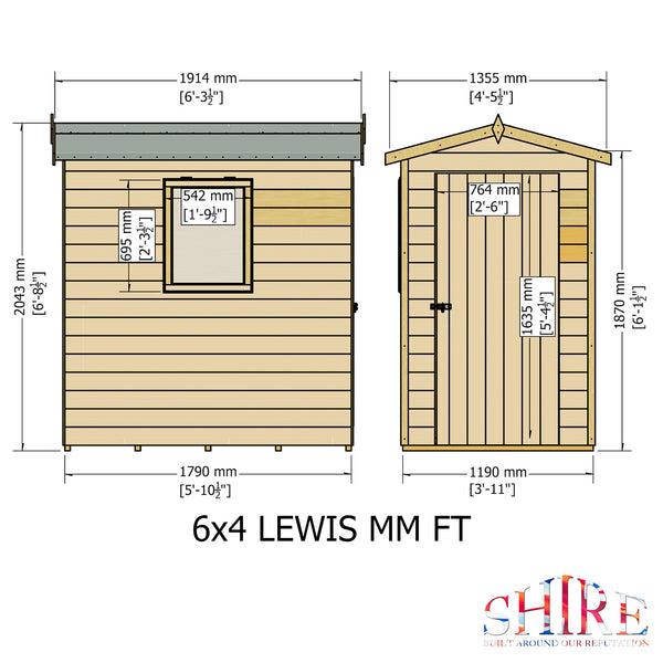 Lewis 6x4 Garden Shed Single Door 12mm T&G